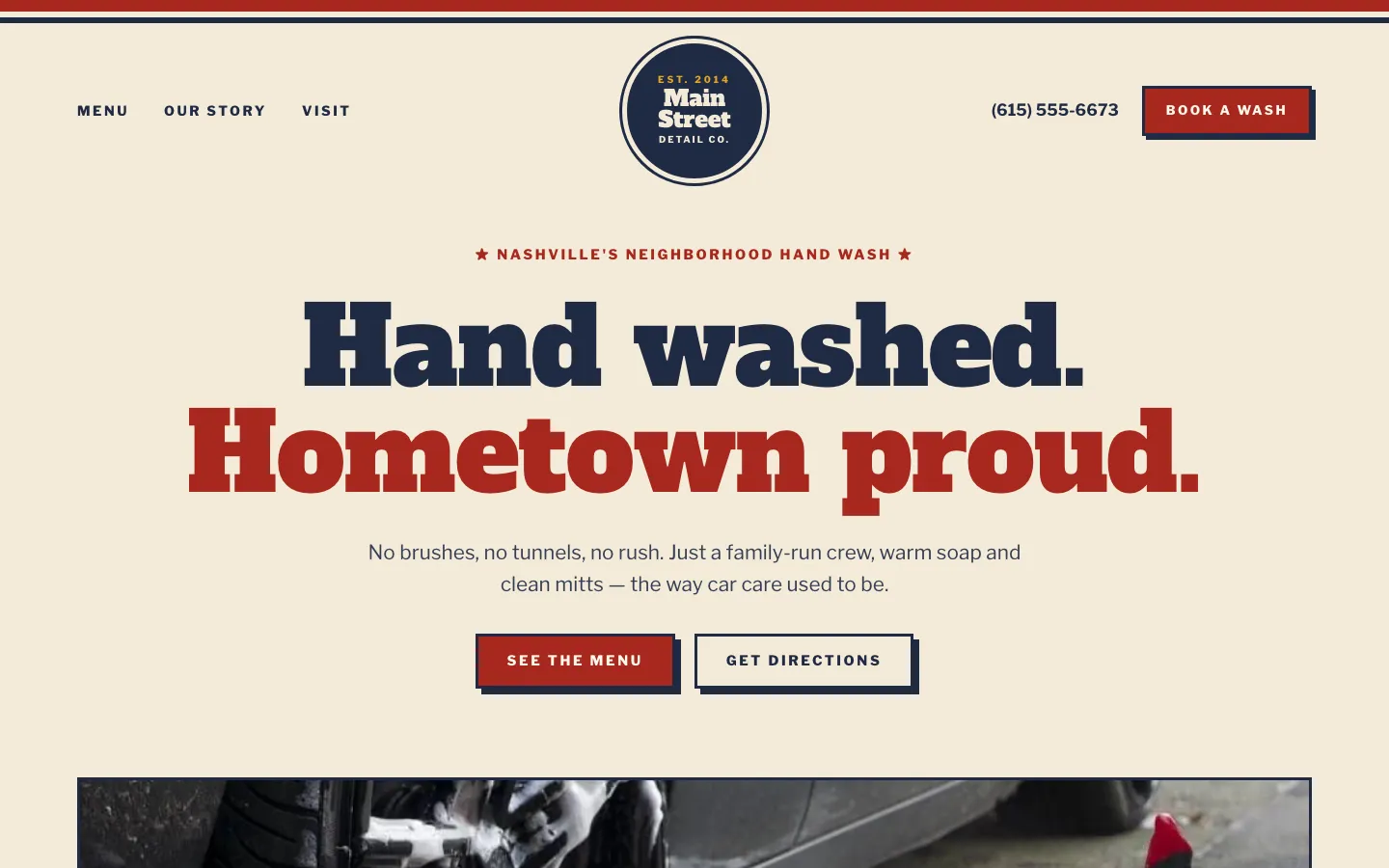 Homepage of Main Street Detail Co., an example site built on the Black Forest template