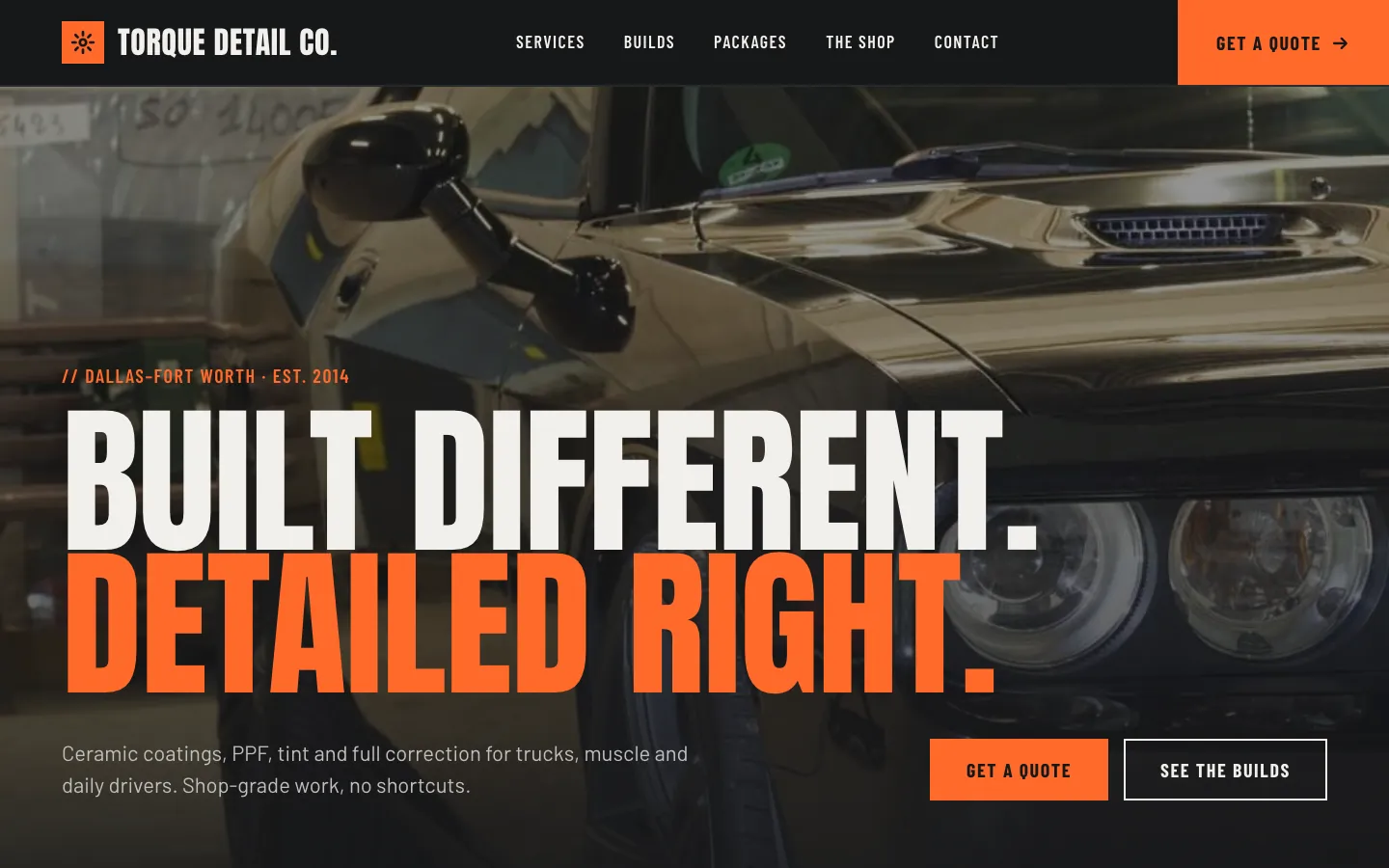 Homepage of Torque Detail Co., an example site built on the Hockenheim template