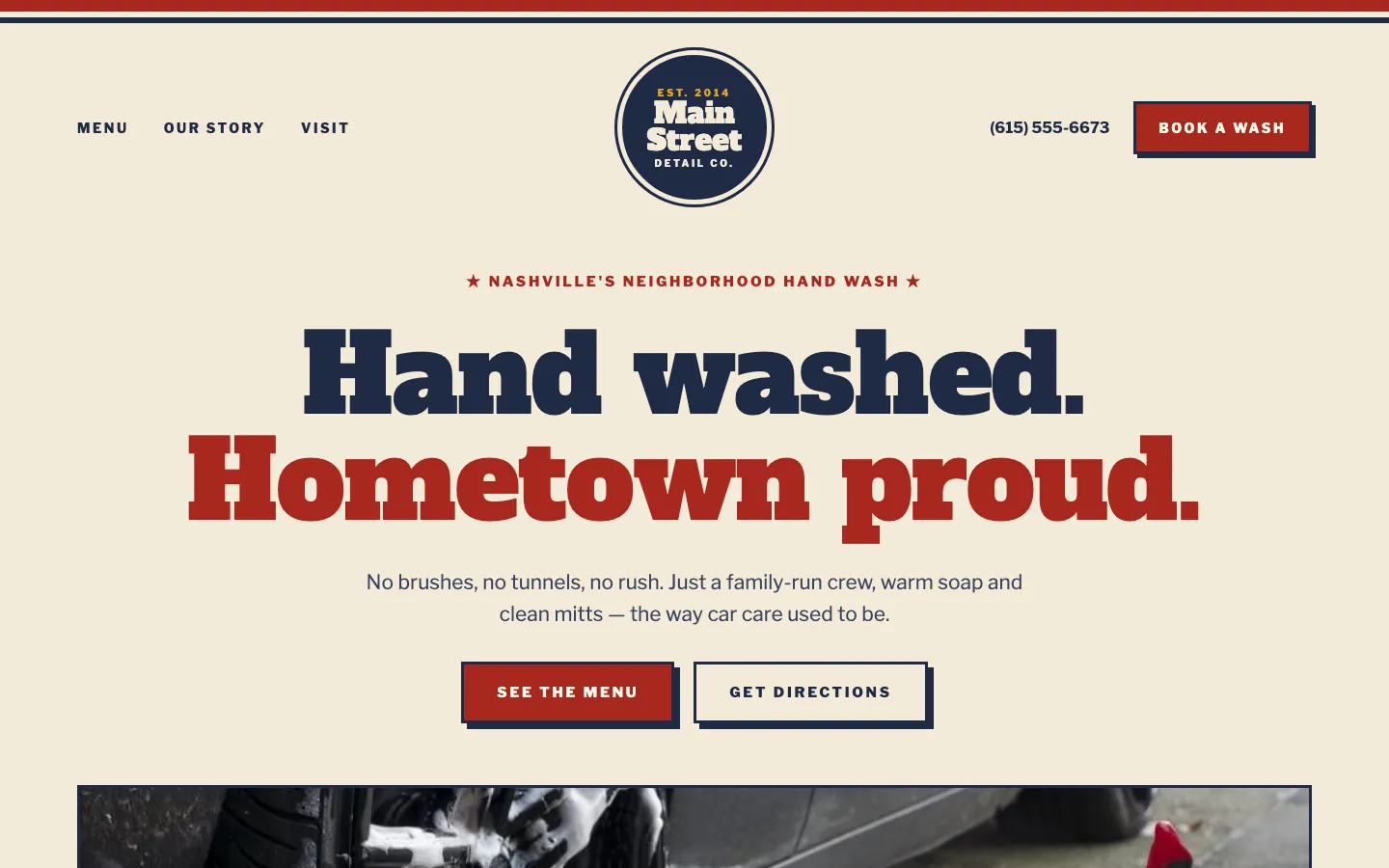 Homepage of Main Street Detail Co., an example site built on the Black Forest template
