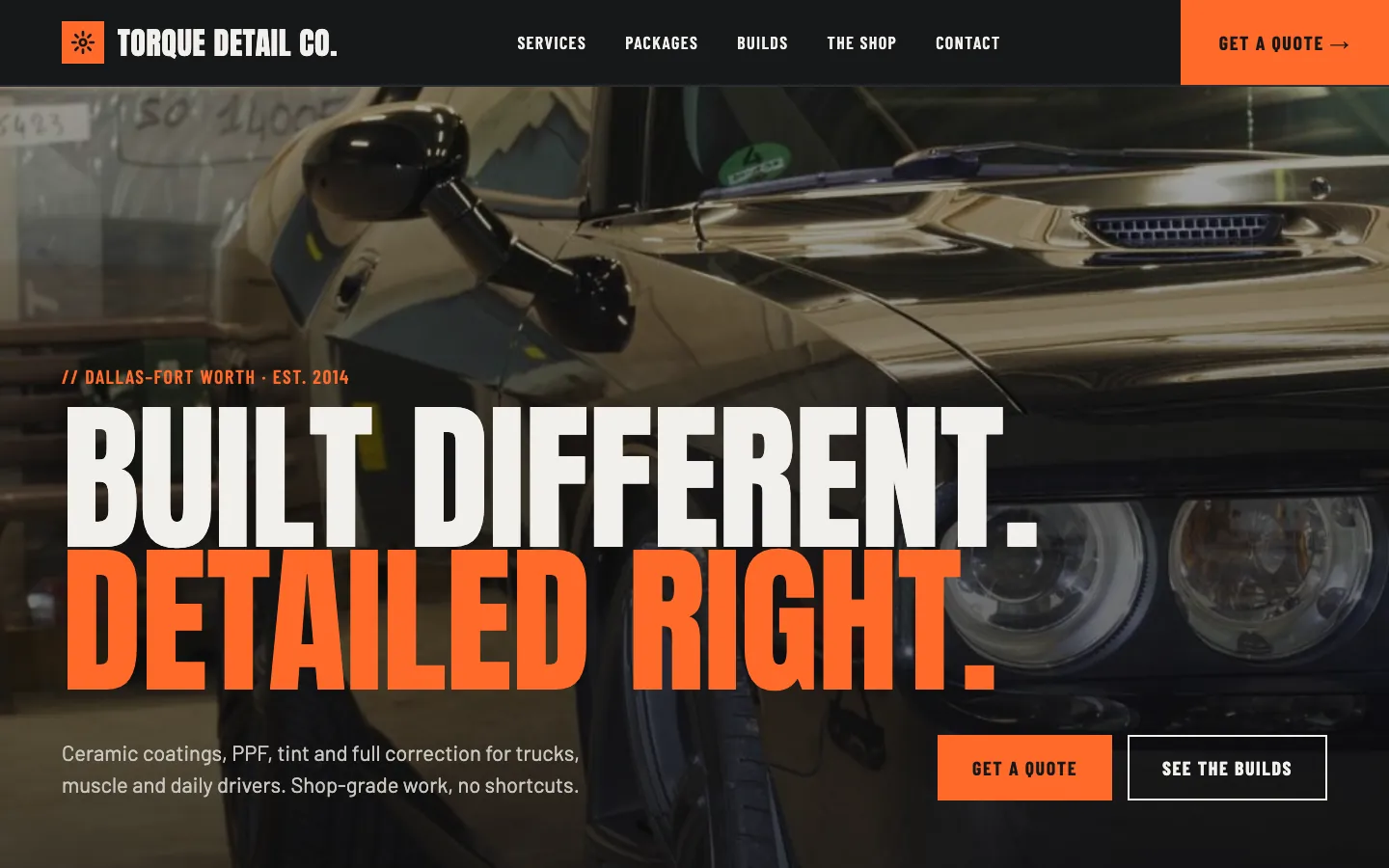 Homepage of Torque Detail Co., an example site built on the Hockenheim template